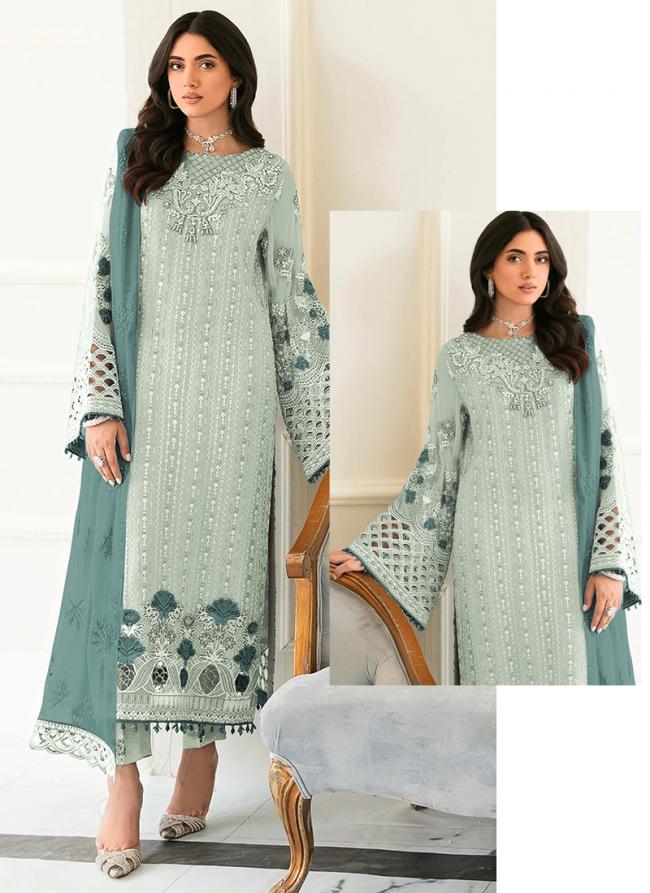 Faux Georgette Teal Eid Wear Embroidery Work Pakistani Suit